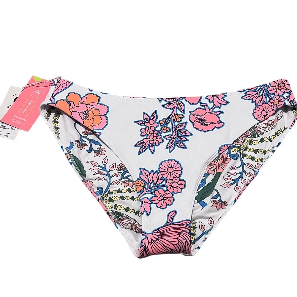 Maaji Reversible Floral Bikini Bottom 2XL White Pink Blue‎ Botanical Swim Beach